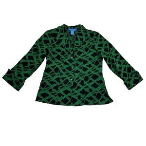 Don Caster Sport Kelly Green/Black Artsy/Art To Wear Jacket/Blouse Women's SZ 4